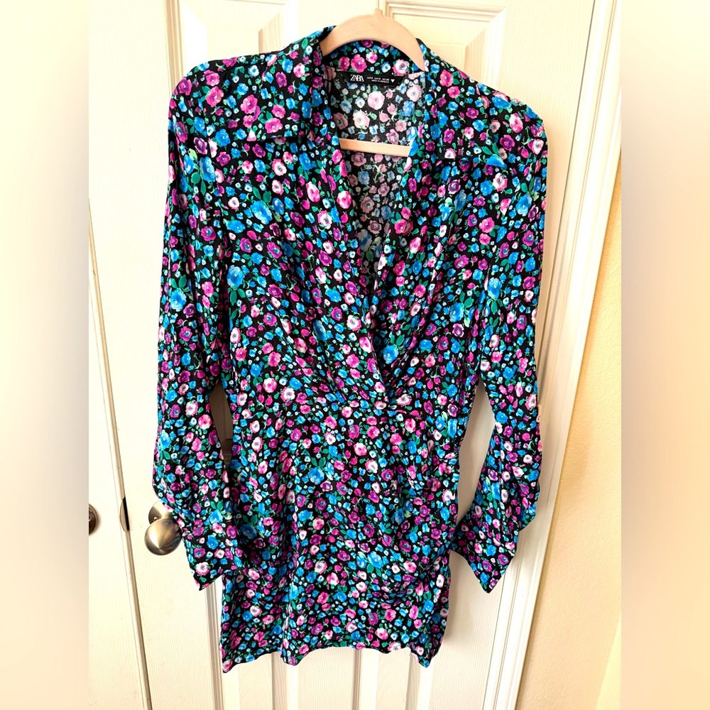 ZARA Purple romantic FLORAL PRINT DRESS Size S